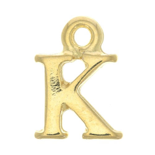 Breloque lettre alphabet 14 mm avec anneau fermé - K - Doré à l'or fin x1