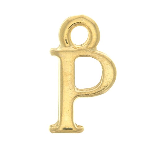 Breloque lettre alphabet 13 mm avec anneau fermé - P - Doré à l'or fin x1