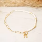 Breloque lettre alphabet 13 mm avec anneau fermé - Y - Doré à l'or fin x1