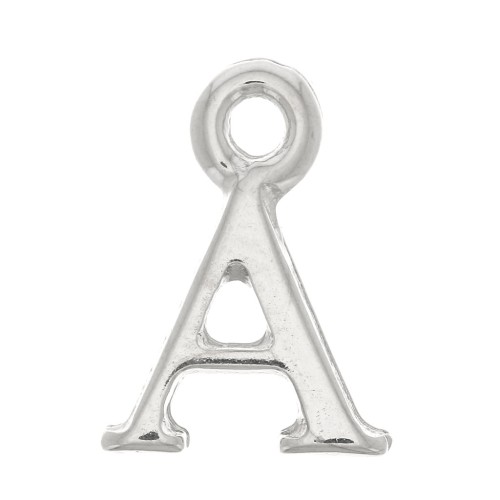 Breloque lettre alphabet 13.5 mm avec anneau fermé - A - Rhodié x1
