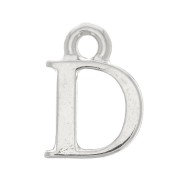 Breloque lettre alphabet 13 mm avec anneau fermé - D - Rhodié x1