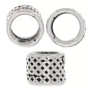 Perles tubes travaillées 5x4 mm - Argenté vieilli x5