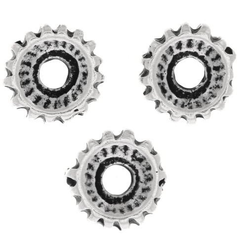 Perles rondelles striées 7 mm - Argenté vieilli x6