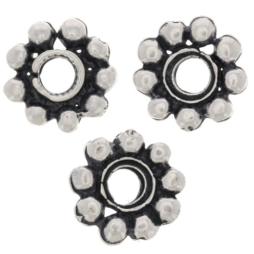 Perles rondelles forme fleur 10 mm - Argenté vieilli x6