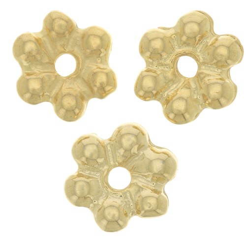 Perles rondelles fleur 6 pétales - 10 mm - Doré à l'or fin x6