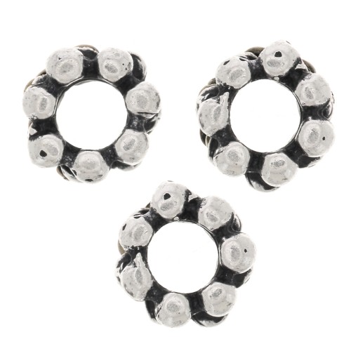 Perles rondelles fleur 6x3 mm - Argenté vieilli x10