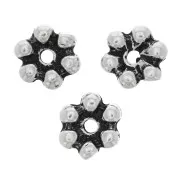 Perles rondelles fleur 6 pétales - 10 mm - Argenté vieilli x6