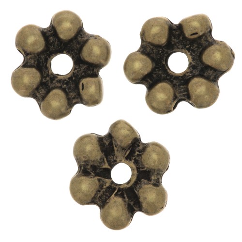 Perles rondelles fleur 6 pétales - 10 mm - Bronze x6