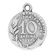 Pendentif pièce de monnaie 10 centimes 22x18 mm - Argenté vieilli x1