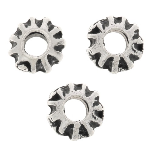 Perles rondes aplaties striées 5x4 mm - Argenté vieilli x10