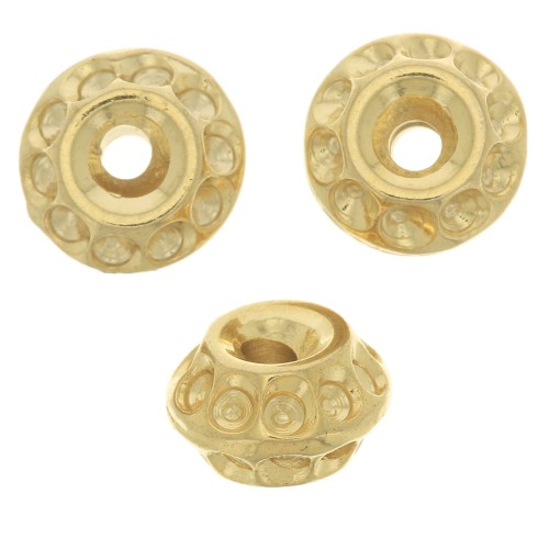 Perles rondelles travaillées 8x5 mm - Doré à l'or fin x5