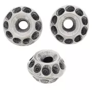 Perles rondelles travaillées 8x5 mm - Argenté vieilli x5