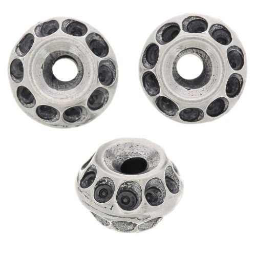 Perles rondelles travaillées 8x5 mm - Argenté vieilli x5