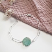 Intercalaire rond en pierre gemme 22x16 mm - Argent 925 - Amazonite x1