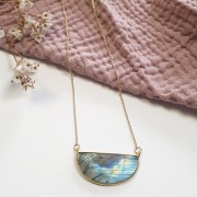 Intercalaire en pierre gemme 33x19 mm Argent 925 Doré à l'or fin - Labradorite x1