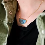 Intercalaire en pierre gemme 33x19 mm Argent 925 Doré à l'or fin - Labradorite x1