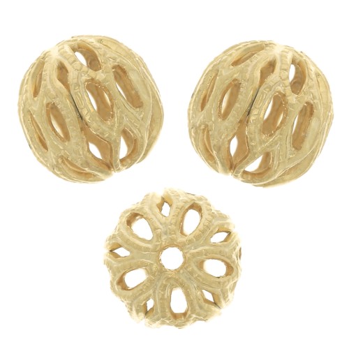 Perles rondes filigranées 6 mm - Doré à l'or fin x10