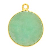 Pendentif rond pierre gemme 16mm - Argent 925 Doré à l'or fin - Amazonite x1|raw }}