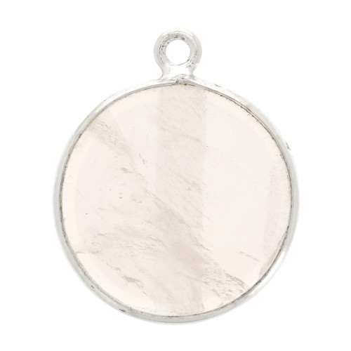 Pendentif rond en pierre gemme 16 mm - Argent 925 - Quartz rose x1