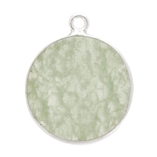 Pendentif rond en pierre gemme 16 mm - Argent 925 - Aventurine x1