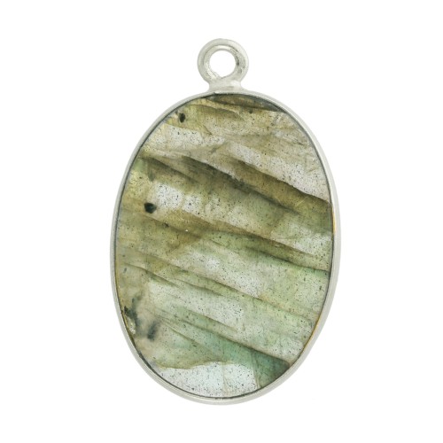 Pendentif ovale pierre gemme 22x14 mm Argent 925 - Labradorite x1