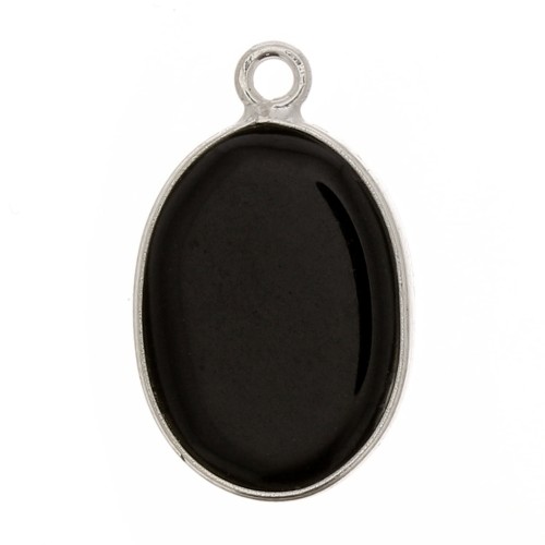 Pendentif ovale en pierre gemme 18x11mm - Argent 925 - Onyx noir x1