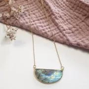 Intercalaire en pierre gemme 33x19 mm Argent 925 Doré à l'or fin - Onyx noir x1