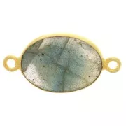 Intercalaire ovale pierre gemme 14x10mm Argent 925 Doré à l'or fin Labradorite x1