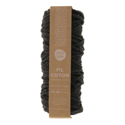 Cordon pour macramé en coton recyclé - Kesi Art - 4 mm - Charbonneux (n°01) x 45m