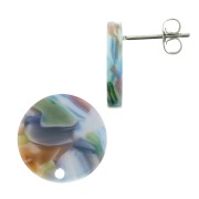 Clous d'oreilles en acétate de cellulose 15 mm Ecaille de tortue Bleu - Marron x2|raw }}