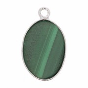 Pendentif ovale en pierre gemme 18x11mm - Argent 925 - Malachite x1