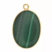 Pendentif ovale pierre gemme 22x14 mm Argent 925 Doré à l'or fin - Malachite x1