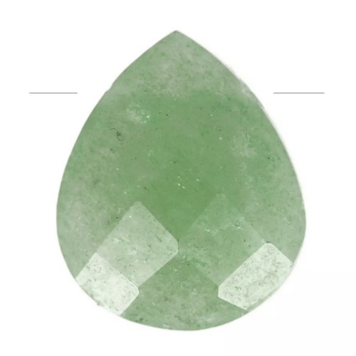 Perle goutte facettée - briolette plate 12x10 mm en pierre gemme - Aventurine x1