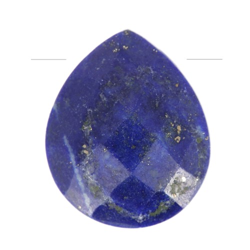 Perle goutte facettée - briolette plate 12x10 mm en pierre gemme - Lapis lazuli x1