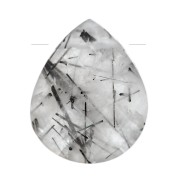 Perle goutte facettée - briolette plate 12x10mm en pierre gemme - Quartz rutile x1