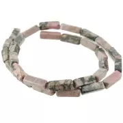 Perles tubes rectangles en pierre gemme  13x4 mm - Rhodonite x40cm