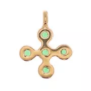 Mini breloque croix 9x7 mm avec oxydes de zirconium 1.3 mm - Doré à l'or fin - Vert x1