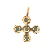 Mini breloque croix 9x7 mm avec zircons 1.3 mm - Doré à l'or fin - Turquoise x1
