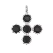 Mini breloque croix 9x7 mm avec oxydes de zirconium 1.3 mm - Placage Argent fin - Noir x1