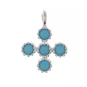 Mini breloque croix 9x7 mm avec oxydes de zirconium 1.3 mm - Placage Argent fin - Turquoise x1