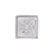 Pendentif carré avec un  oxyde de Zirconium  6 mm - Placage Argent fin - Crystal x1