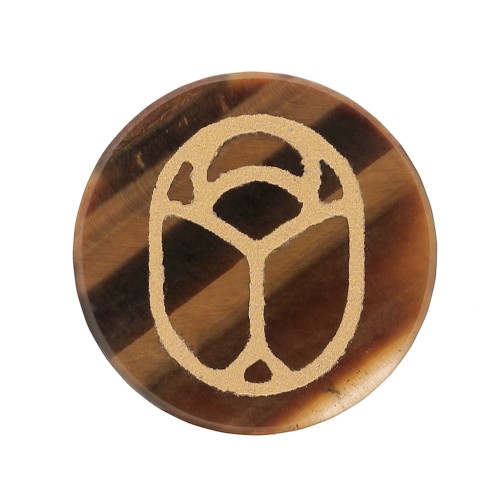 Cabochon rond plat 20 mm scarabée gravé exclu Perles&Co - Oeil de tigre - Doré x1