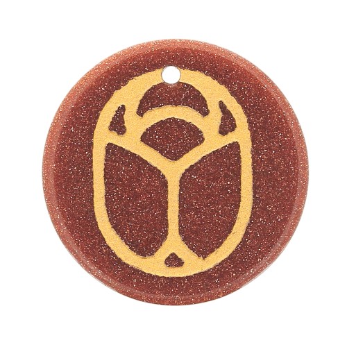 Pendentif rond plat 15 mm - scarabée gravé exclu Perles & Co - Gold Stone - Doré x1