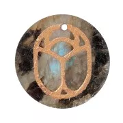 Pendentif rond plat 15 mm - scarabée gravé exclu Perles & Co - Labradorite - Doré x1