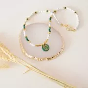 Pendentif rond plat 15 mm - scarabée gravé exclu Perles & Co - Malachite - Doré x1