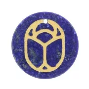 Pendentif rond plat 20 mm - scarabée gravé exclu Perles & Co - Lapis lazuli - Doré x1