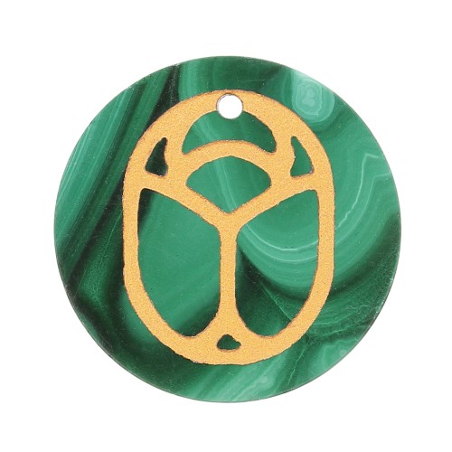 Pendentif rond plat 20 mm - scarabée gravé exclu Perles & Co - Malachite - Doré x1