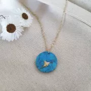 Pendentif rond plat 25 mm en pierre gemme - Oeil de tigre x1