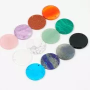 Pendentif rond plat 25 mm pierre gemme Gold Stone - Imitation Pierre de soleil x1