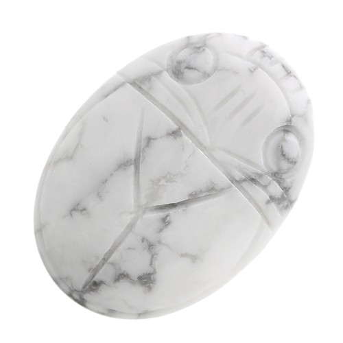 Cabochon ovale gravé scarabée 25x18 mm en pierre gemme - Howlite x1